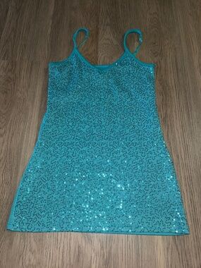 Y2K Aqua Rhinestone Cami Tank Top Mermaidcore Fairycore Glam Sparkle Clubwear